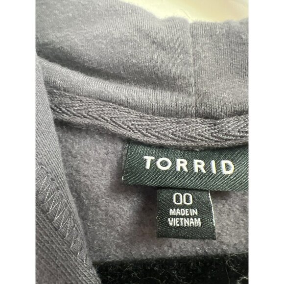Torrid Charcoal Grey Hoodie Crystal Embellished Adjustable Strings Sz 00 (US 10) - Picture 4 of 7